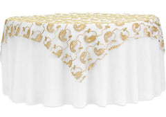Paisley Sequin Table Overlay Topper 85″x85″ Square – Gold