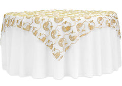 Paisley Sequin Table Overlay Topper 85″x85″ Square – Gold