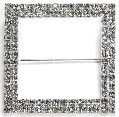 Silver Square Diamond Rhinestone Metal Pin Sash Buckle