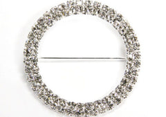 Round Diamond Rhinestone Metal Pin Sash Buckle – Silver