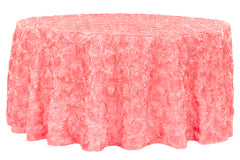 Wedding Rosette SATIN 132" Round Tablecloth - Coral