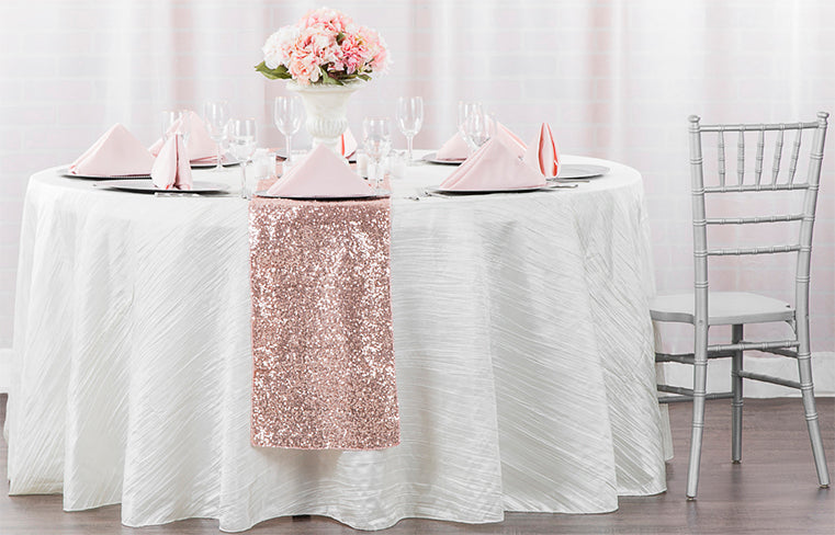 blush sequin tablecloth and table runner