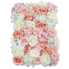 Silk Roses/Hydrangeas Flower Wall Backdrop Panel - Pink/Ivory