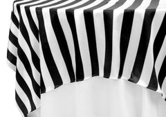 Stripe 90″x90″ Square Satin Table Overlay – Black & White