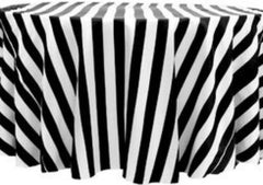 Stripe 120″ Satin Round Tablecloth – Black & White