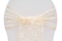 Embroidery Swirl Chair Sash/Tie - Champagne