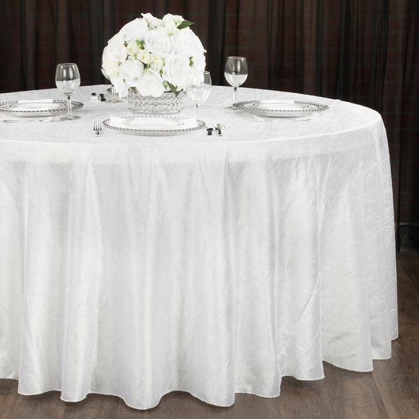 Crushed Taffeta 120 Inch Round Tablecloth White At Cv Linens 1004