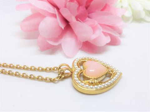 Heart necklace with thermoset and vintage faux pearl