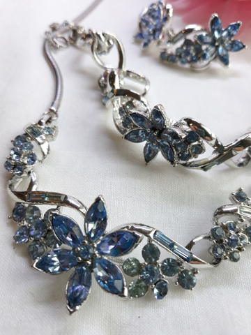Coro Parure Ice Blue and Silver Necklace, Earrings and Bracelet Set