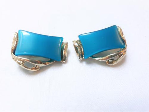Blue Teal Cabachon Thermoset Earrings - available from Peppermint Twist Vintage