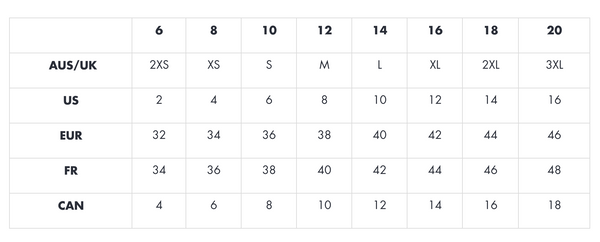 Ladies Size Chart