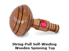 String-Pull Self-Winding Wooden Spinning Top