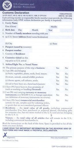 USA Customs Form