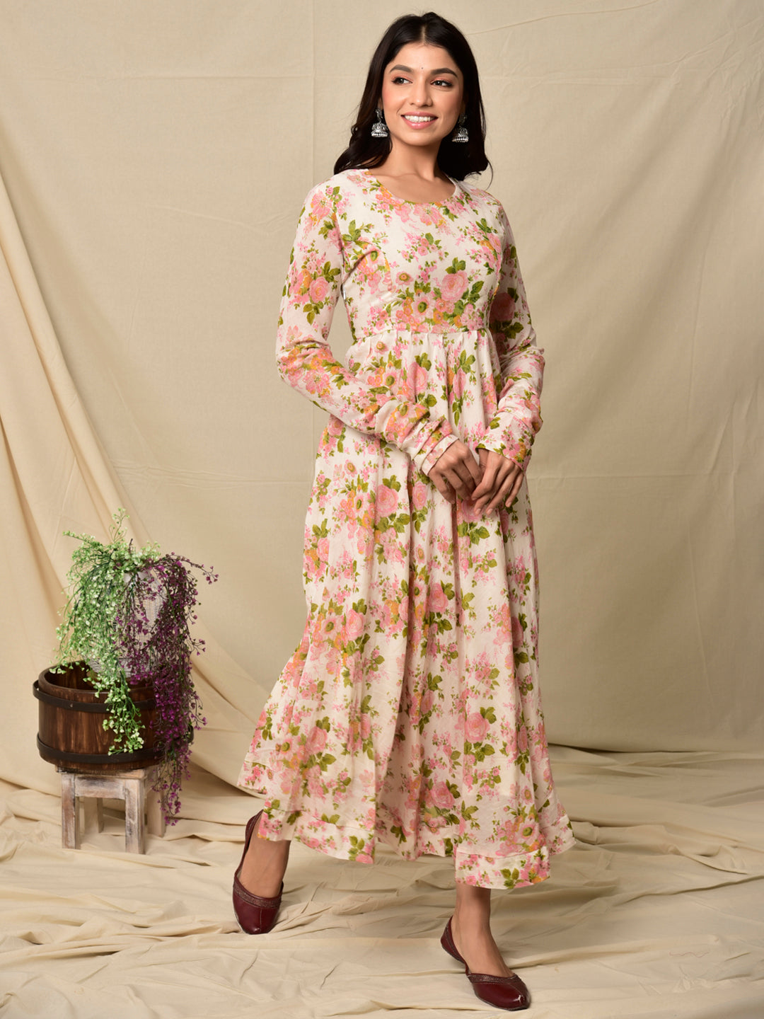 Cotton Umbrella Dress in Floral Jaal Pink – ChhipaPrints