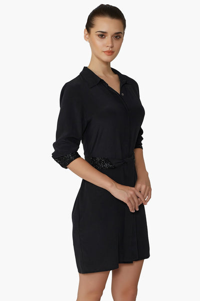 black silk shirt dress
