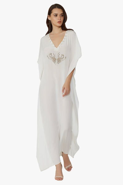 white kaftan dress