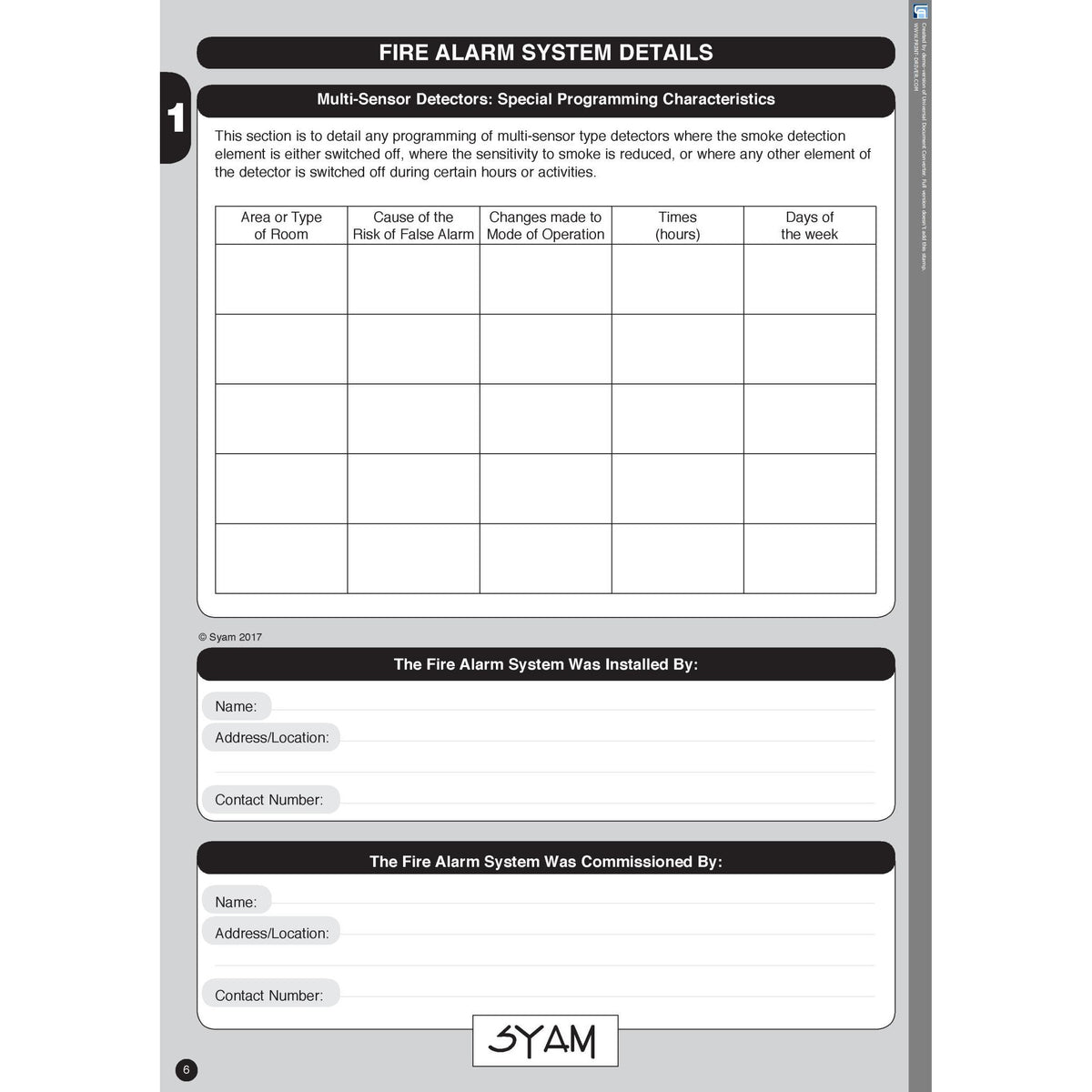 Syam Fire Alarm Log Book 5050