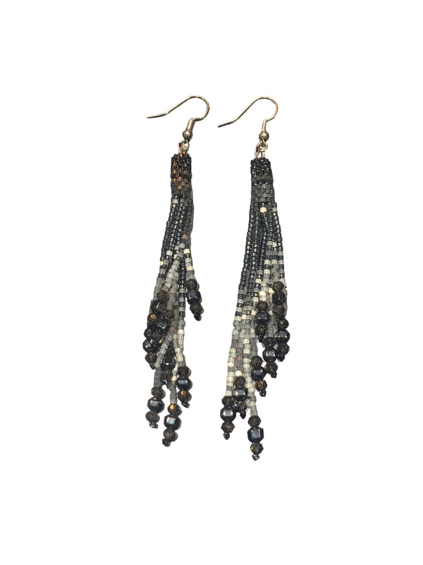 Charcoal Mini Beaded Tassel Earrings