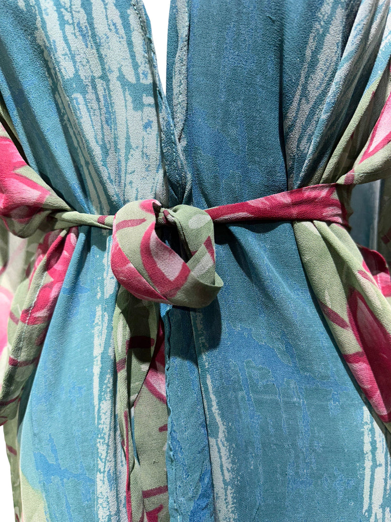 PRG3012 Anirnik Ragee Sheer Long Pure Silk Kimono-Sleeved Duster with Belt