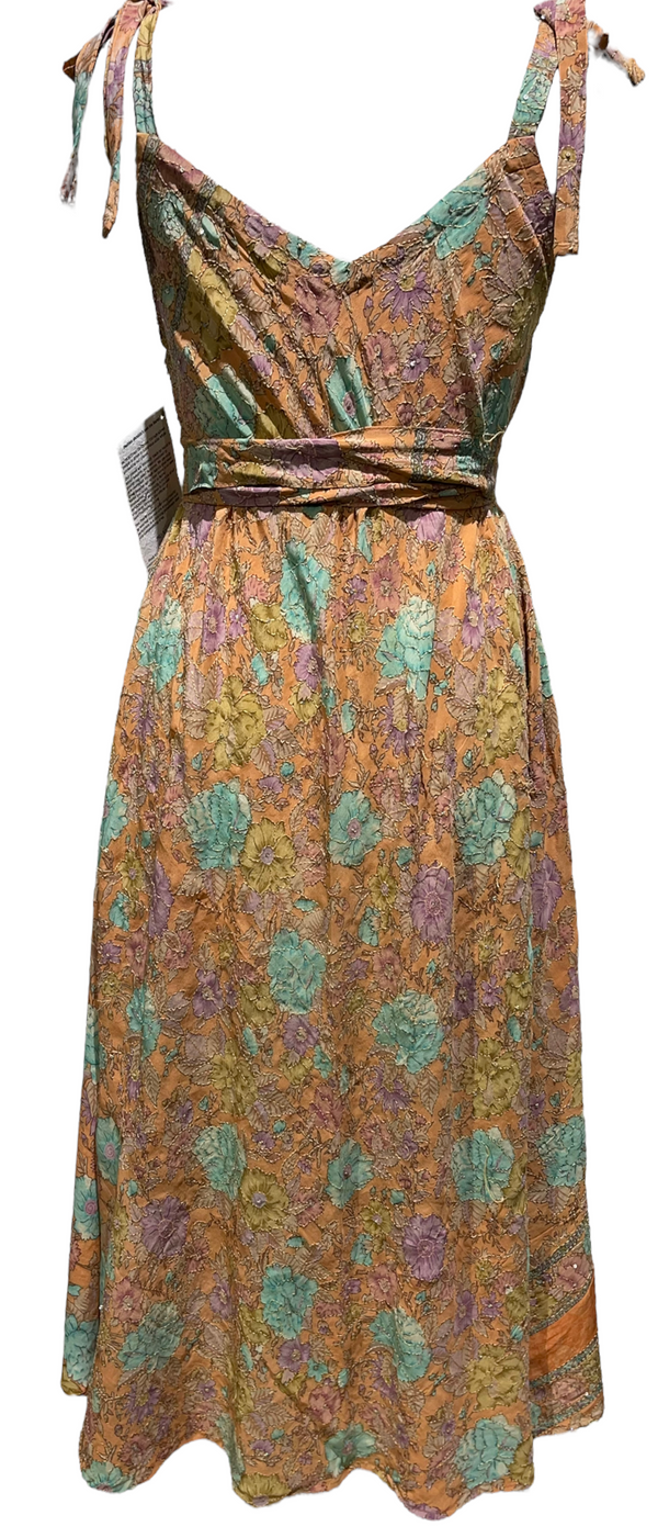 PRC2169 Chatham Bellbird Pure Silk Maxi Dress with Belt