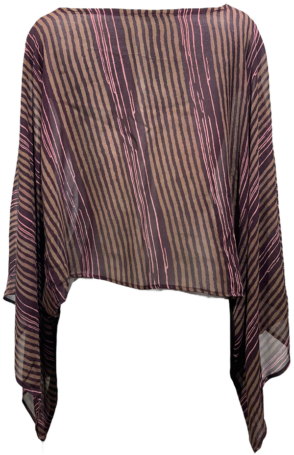 PRG2508 Golden Masked Owl Sheer Pure Silk Kimono-Sleeved Top