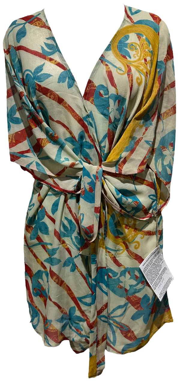 PRG3113 Ana Mendieta Wabi Sabi Sheer Pure Silk Kimono-Sleeved Jacket with Belt