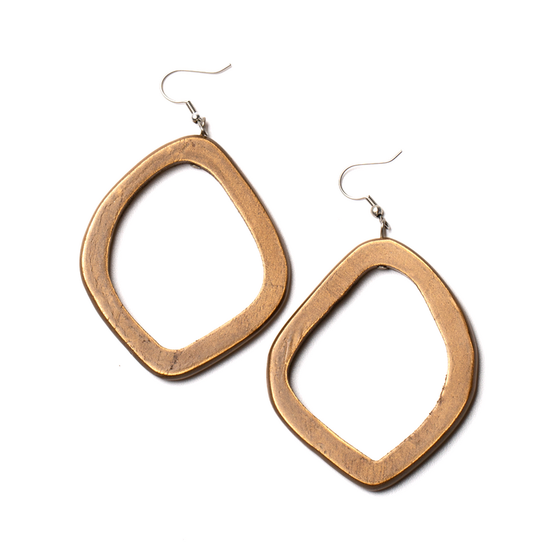 Gold Wooden Ring Teak Earrings - chiangmaicctv slow fashion bryn walker linen Hamilton sustainable fashion gifts sari not sari Hamilton Fair trade  Ethical  Artisan made  Zero waste  Up-cycled Slow Fashion  Handmade  GTA Toronto Copper Pure Upcycled vintage silk handmade recycled recycle copper pure silk travel clothing hamilton vacation cruisewear resortwear bathing suit bathingsuit vacation etsy silk clothing gifts gift dress top pants linen bryn walker alive intentions kaarigar elephants