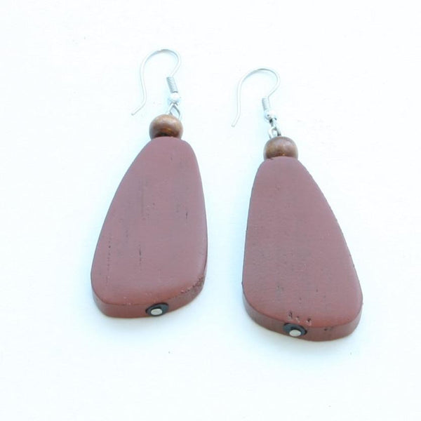 Maroon Oblong Wooden Earrings - chiangmaicctv slow fashion bryn walker linen Hamilton sustainable fashion gifts sari not sari Hamilton Fair trade  Ethical  Artisan made  Zero waste  Up-cycled Slow Fashion  Handmade  GTA Toronto Copper Pure Upcycled vintage silk handmade recycled recycle copper pure silk travel clothing hamilton vacation cruisewear resortwear bathing suit bathingsuit vacation etsy silk clothing gifts gift dress top pants linen bryn walker alive intentions kaarigar elephants