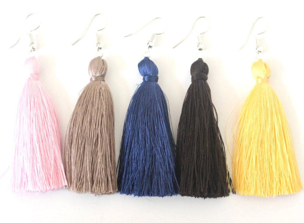 Silk Tassel Earrings - chiangmaicctv slow fashion bryn walker sorry not sorry linen Hamilton sustainable fashion gifts sari not sari Hamilton Fair trade  Ethical  Artisan made  Zero waste  Up-cycled Slow Fashion  Handmade  GTA Toronto Copper Pure Upcycled vintage silk handmade recycled recycle copper pure silk travel clothing hamilton vacation cruisewear resortwear bathing suit bathingsuit vacation etsy silk clothing gifts gift dress top pants linen bryn walker alive intentions kaarigar elephants