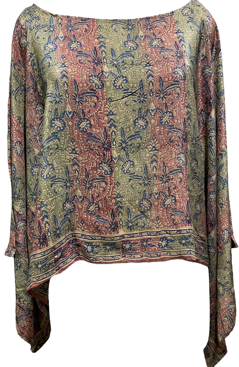 PRC1861 Agami Heron Pure Silk Kimono-Sleeved Top