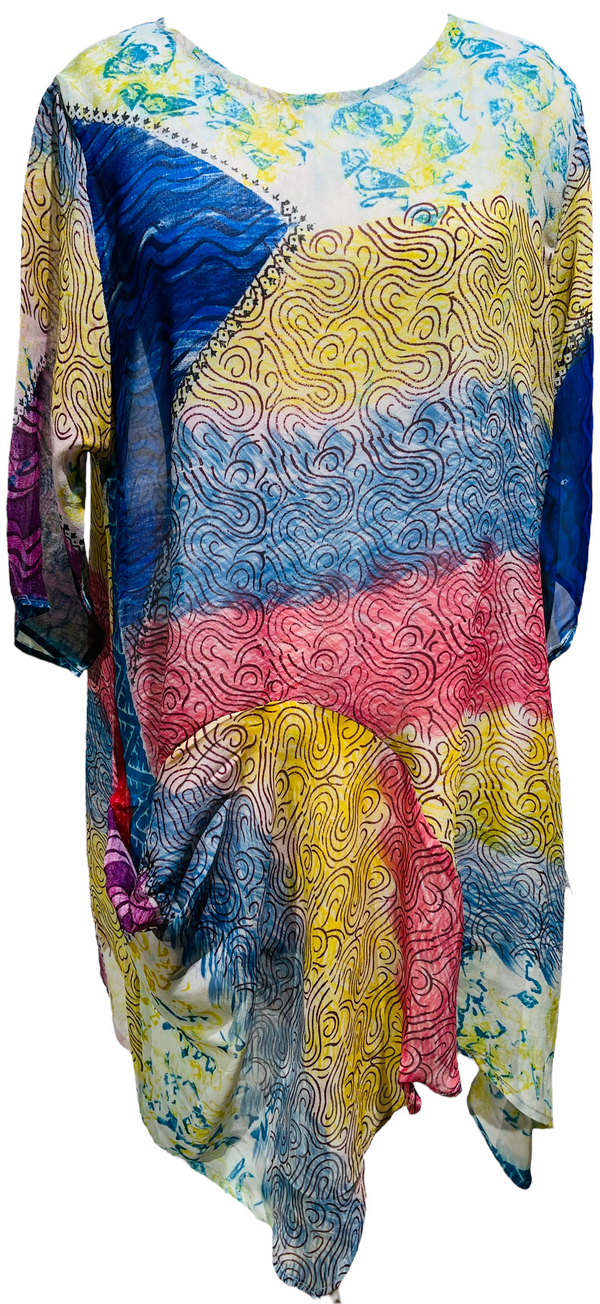 Shirley Julian Sheer Pure Silk Self Pocket Tunic Dress