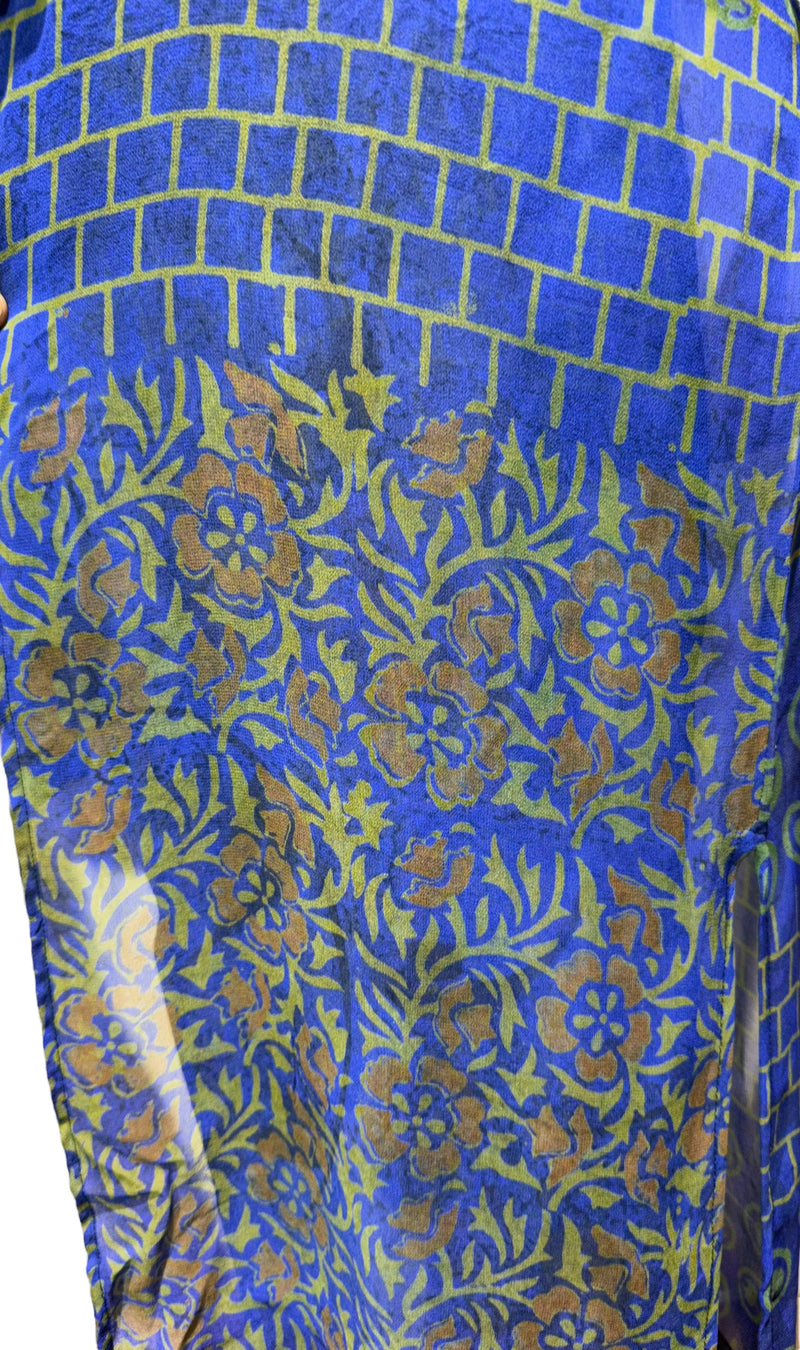 PRG3148 Gloria Petyarre Sheer Long Pure Silk Kimono-Sleeved Duster with Belt