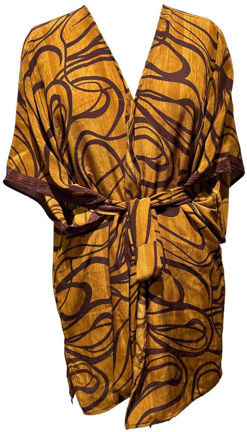 PRC3119 Rachel Whiteread Pure Silk Kimono-Sleeved Jacket with Belt