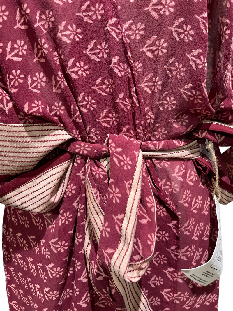 PRG2060 Gabela Helmetshrike Sheer Long Pure Silk Kimono-Sleeved Duster with Belt