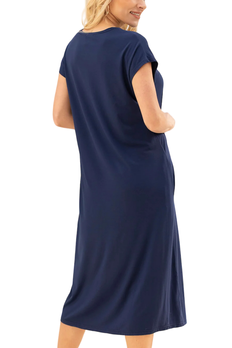 Navy Bamboo Long T-Shirt Dress