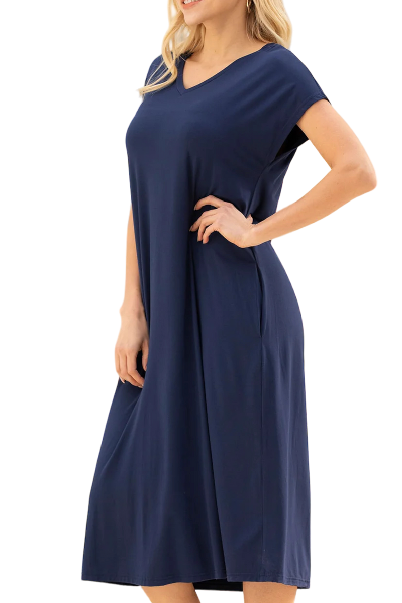 Navy Bamboo Long T-Shirt Dress