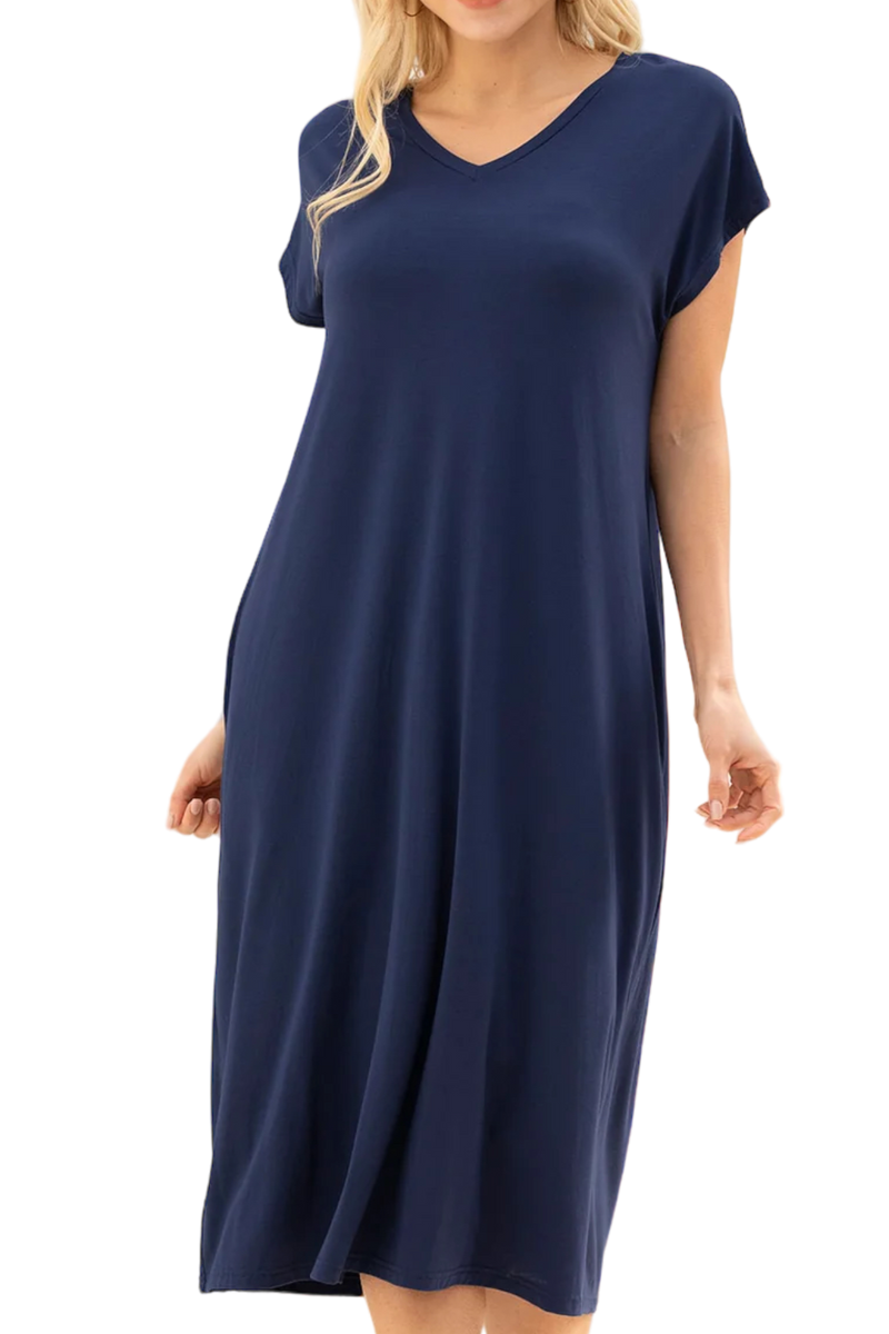 Navy Bamboo Long T-Shirt Dress