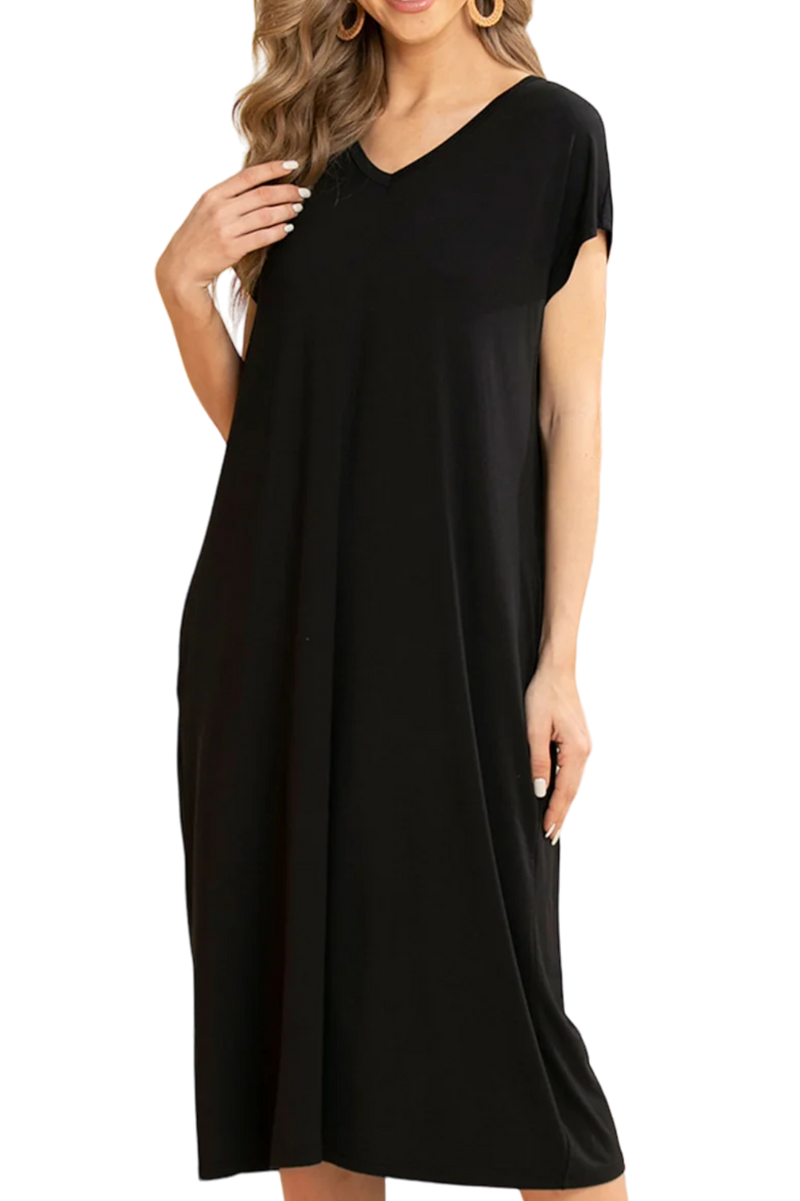 Black Bamboo Long T-Shirt Dress