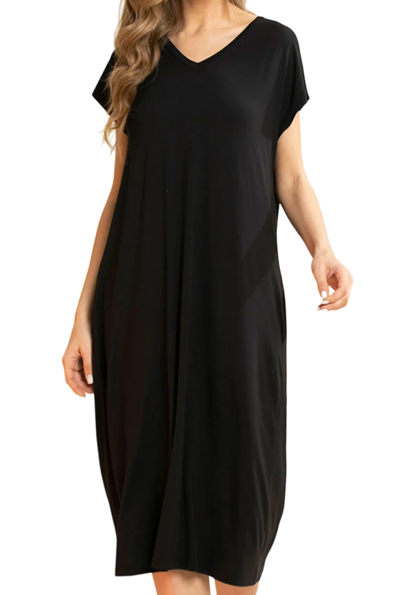 Black Bamboo Long T-Shirt Dress