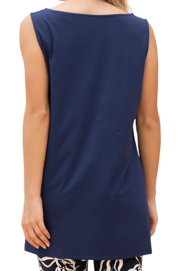 Navy Bamboo Short Slit Hi Lo Tank Top