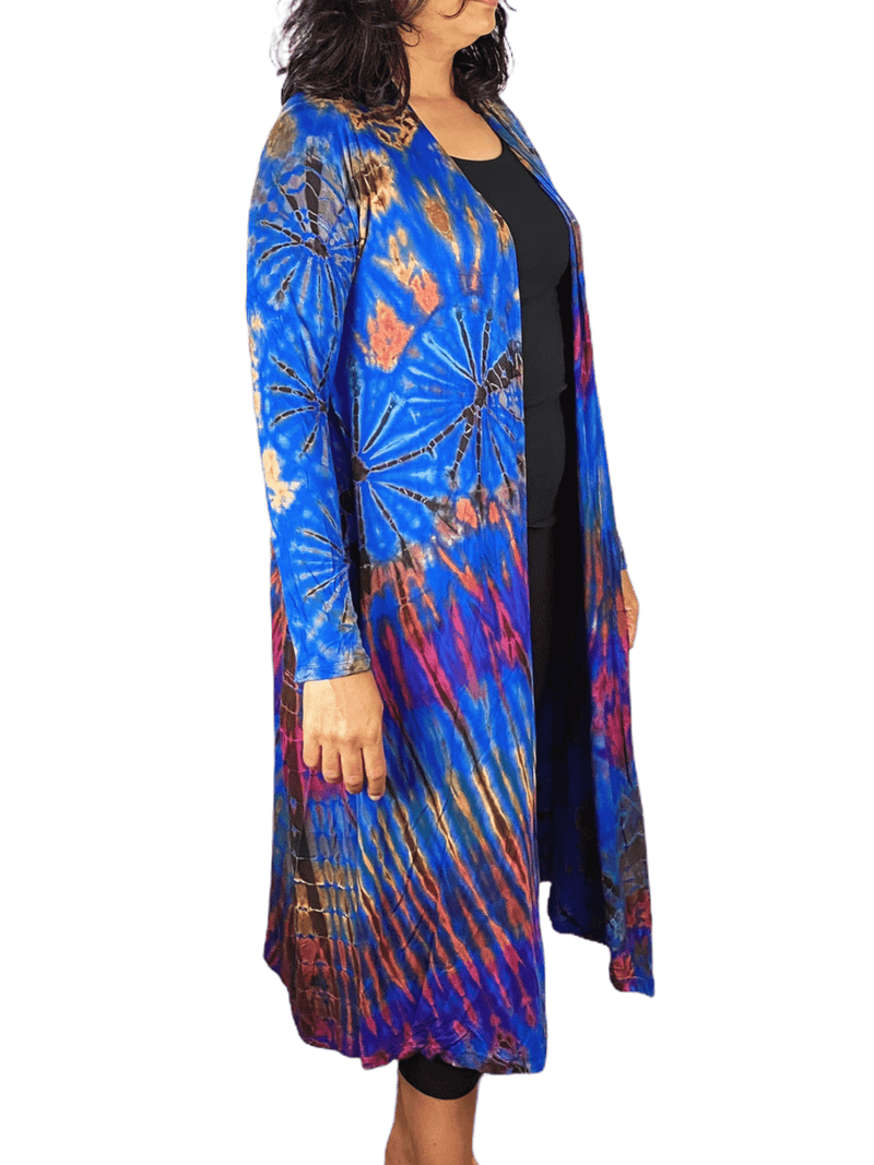 Cobalt Blue Rainbow Long Tie Dye Cardigan