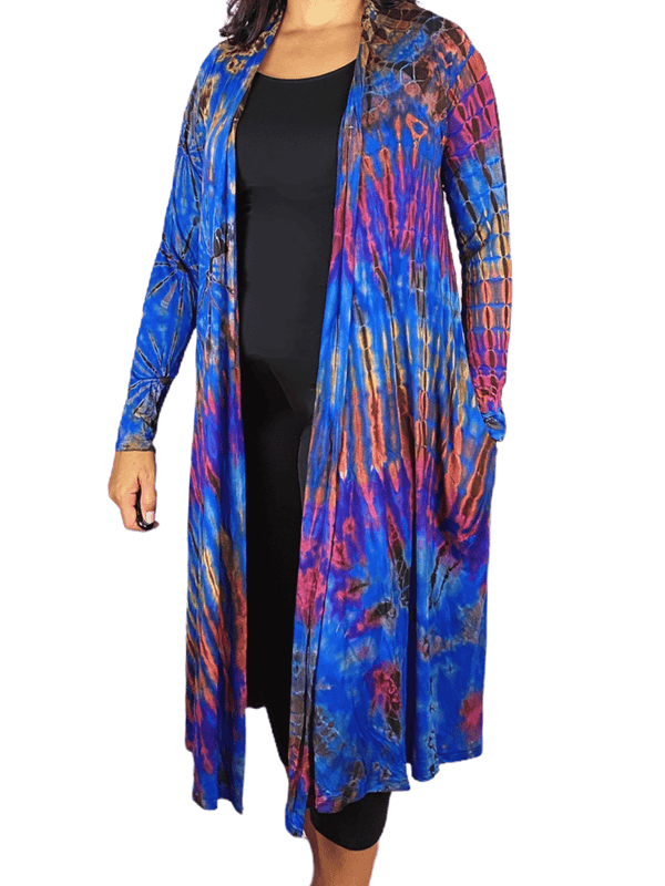 Cobalt Blue Rainbow Long Tie Dye Cardigan