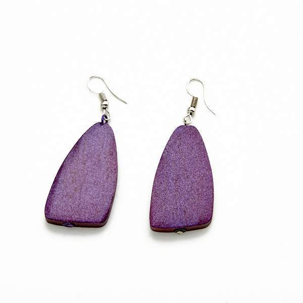 Purple Oblong Wooden Earrings - chiangmaicctv slow fashion bryn walker linen Hamilton sustainable fashion gifts sari not sari Hamilton Fair trade  Ethical  Artisan made  Zero waste  Up-cycled Slow Fashion  Handmade  GTA Toronto Copper Pure Upcycled vintage silk handmade recycled recycle copper pure silk travel clothing hamilton vacation cruisewear resortwear bathing suit bathingsuit vacation etsy silk clothing gifts gift dress top pants linen bryn walker alive intentions kaarigar elephants