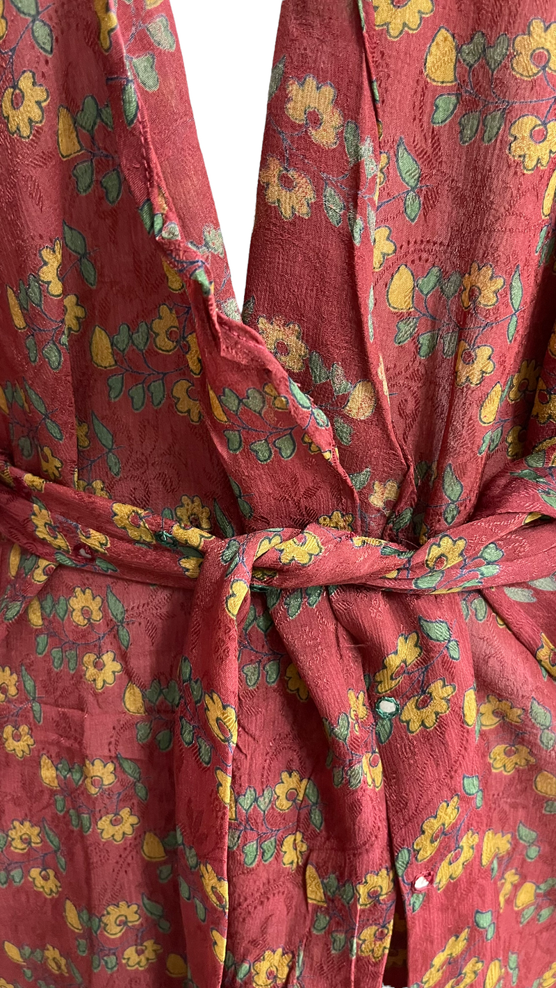 Grossglockner/Otadaonanis Sheer Pure Silk Kimono-Sleeved Jacket with Belt