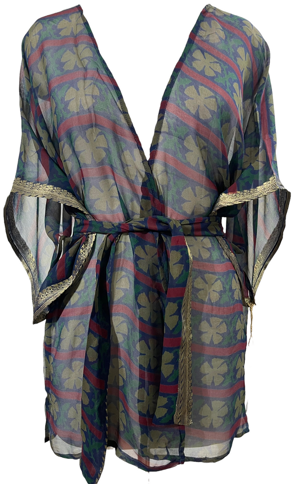 PRG1309 Doctor Butts Sheer Pure Silk Kimono-Sleeved Jacket with Belt