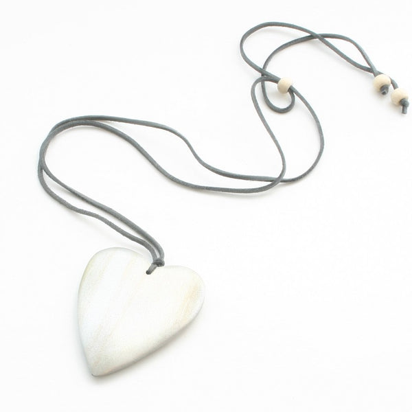 Silver Simple Wooden Heart  Necklace - chiangmaicctv slow fashion bryn walker linen Hamilton sustainable fashion gifts sari not sari Hamilton Fair trade  Ethical  Artisan made  Zero waste  Up-cycled Slow Fashion  Handmade  GTA Toronto Copper Pure Upcycled vintage silk handmade recycled recycle copper pure silk travel clothing hamilton vacation cruisewear resortwear bathing suit bathingsuit vacation etsy silk clothing gifts gift dress top pants linen bryn walker alive intentions kaarigar elephants