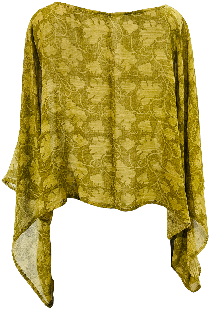 PRG1474 Corambis Sheer Pure Silk Kimono-Sleeved Top