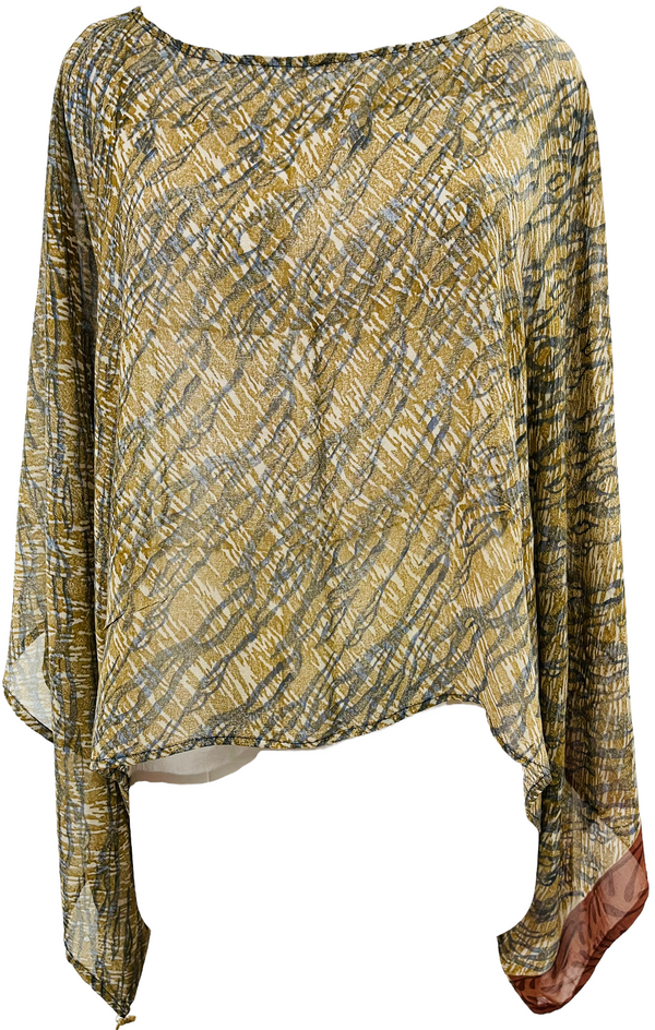 PRG1626 Mafalda Hopkirk Sheer Pure Silk Kimono-Sleeved Top