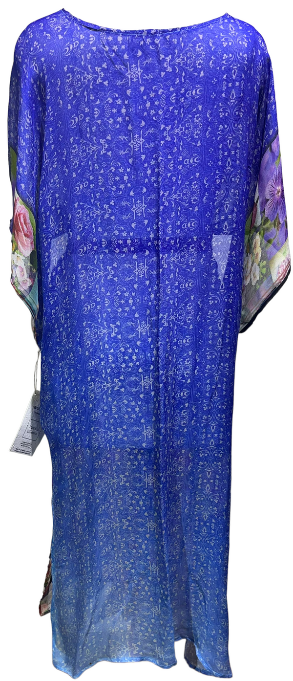 PRG2106 Graceful Pitta Sheer Long Pure Silk Kimono-Sleeved Duster with Belt