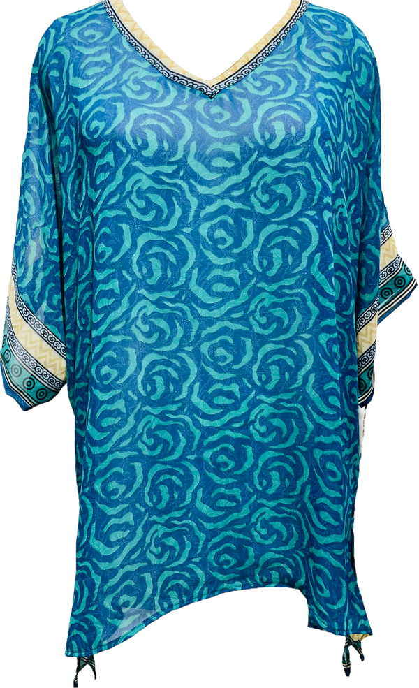 PRG2102 Gould's Emerald Sheer Pure Silk Long Tunic with Side Ties